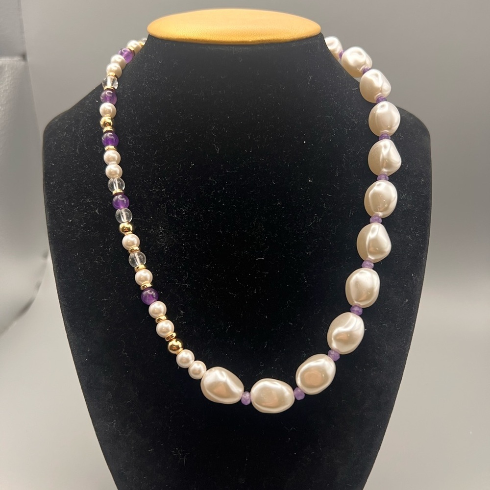 Faux Pearl and Purple beads Necklace